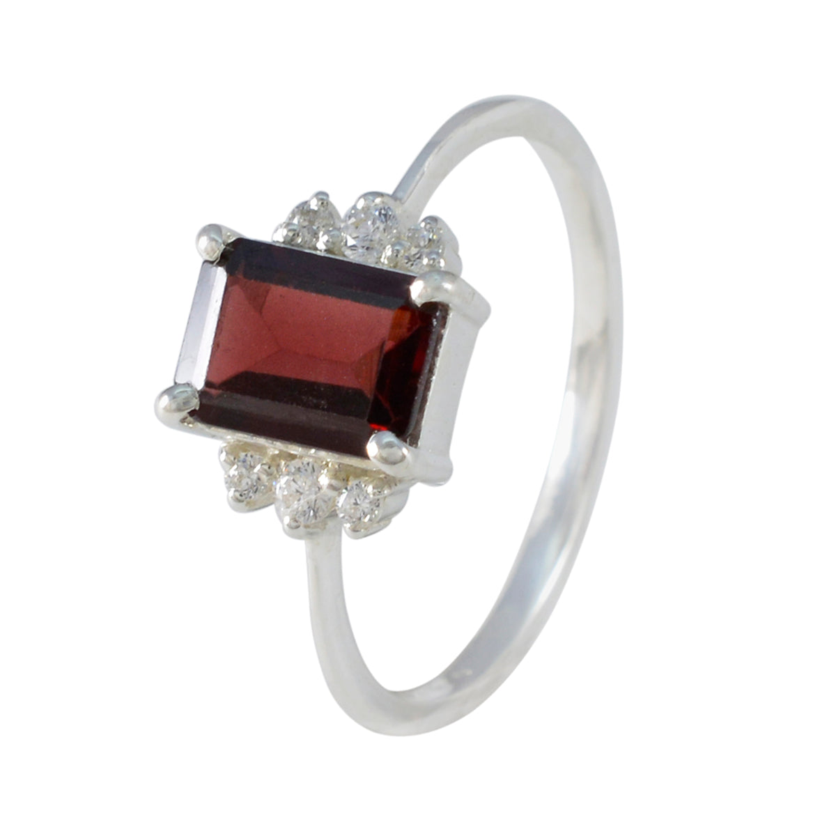 Bague abstraite délicate en argent sterling 925 avec halo de grenat et pierres précieuses rouges Image secondaire du produit