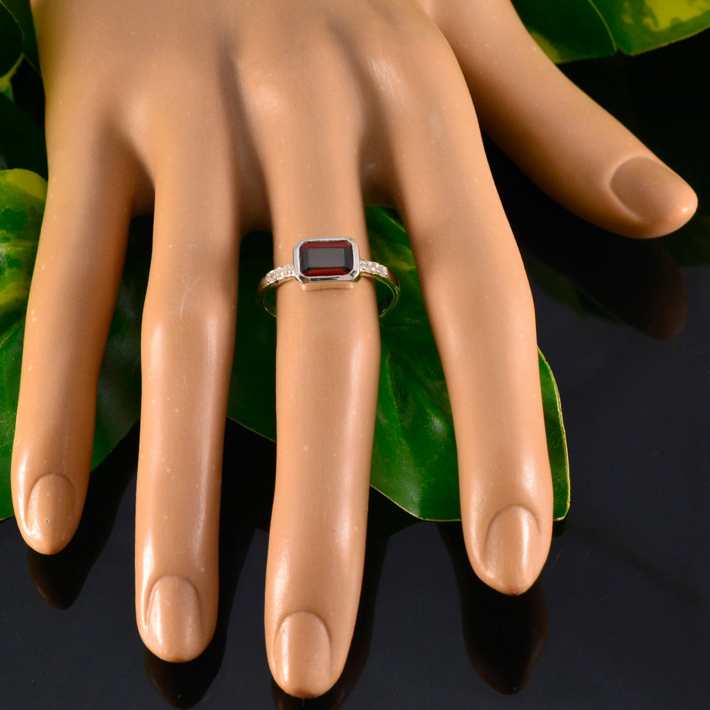 Garnet Halo Korean 925 Silver Red Gems Delicate Modern Ring Jewelry