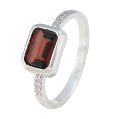 Garnet Halo Korean 925 Silver Red Gems Delicate Modern Ring Jewelry