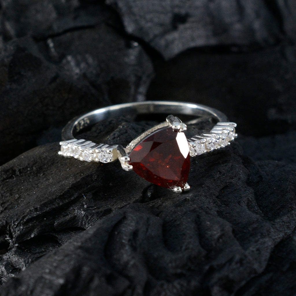 Garnet Halo Korean 925 Silver Red Gemstone Elegant  Modern Ring Jewelry