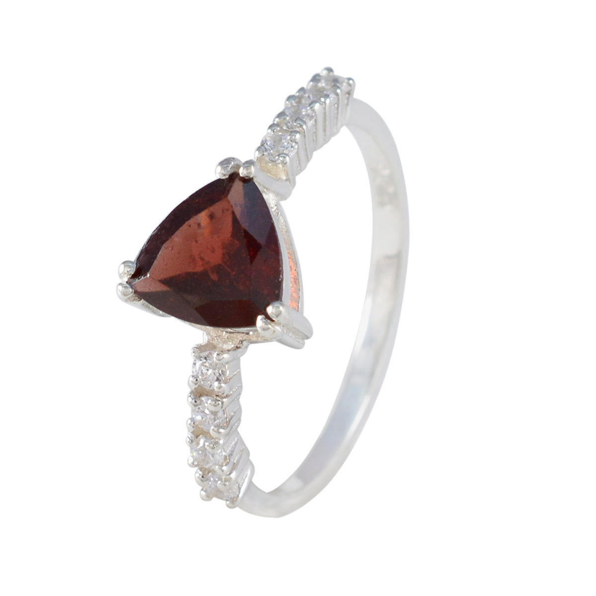 Anello elegante e moderno con pietra preziosa rossa in argento 925 coreano con alone di granato Immagine secondaria del prodotto