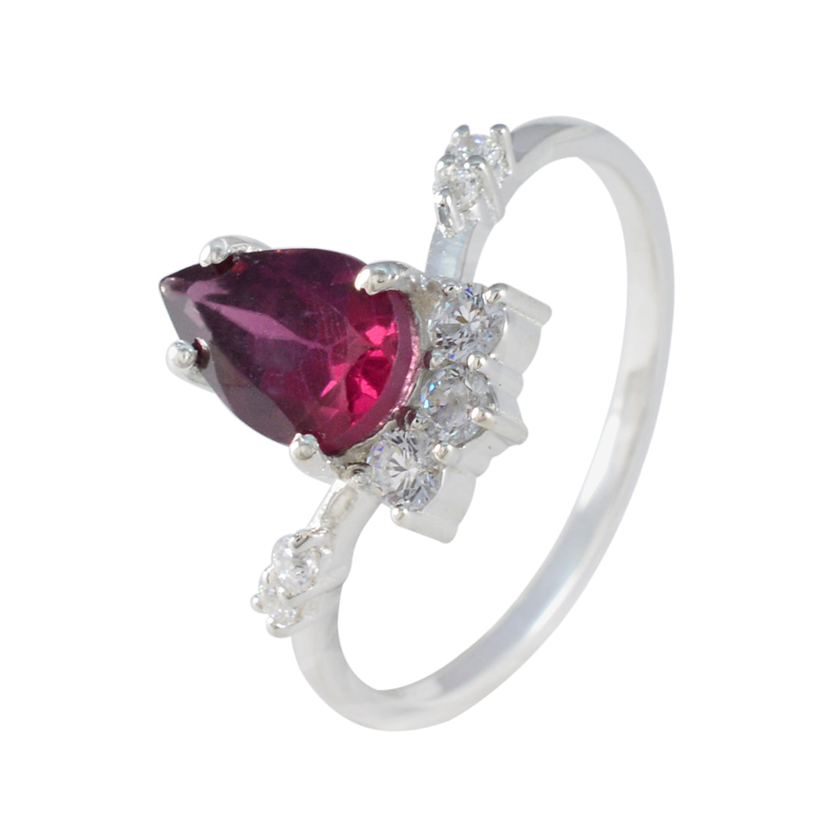 Garnet Halo Japanese 92.5 Silver Red Gemstones Delicate Contemporary Ring Jewellery