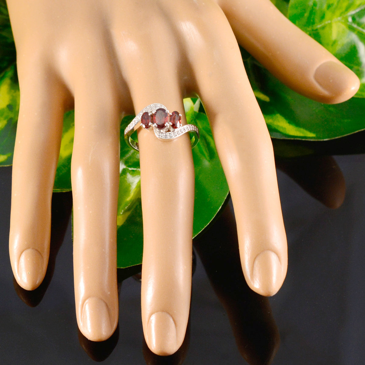 Garnet Trilogy Korean Silver Red Gemstone Whisper thin Fairytale Ring Jewelry