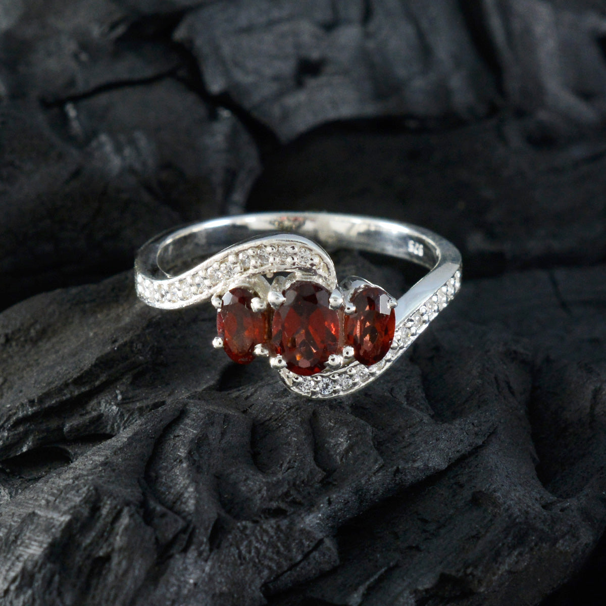 Garnet Trilogy Korean Silver Red Gemstone Whisper thin Fairytale Ring Jewelry