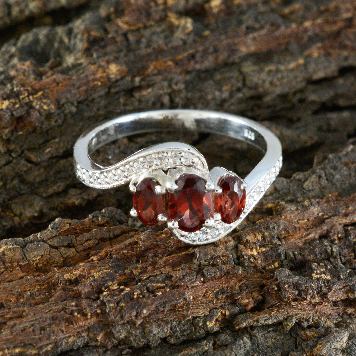 Garnet Trilogy Korean Silver Red Gemstone Whisper thin Fairytale Ring Jewelry
