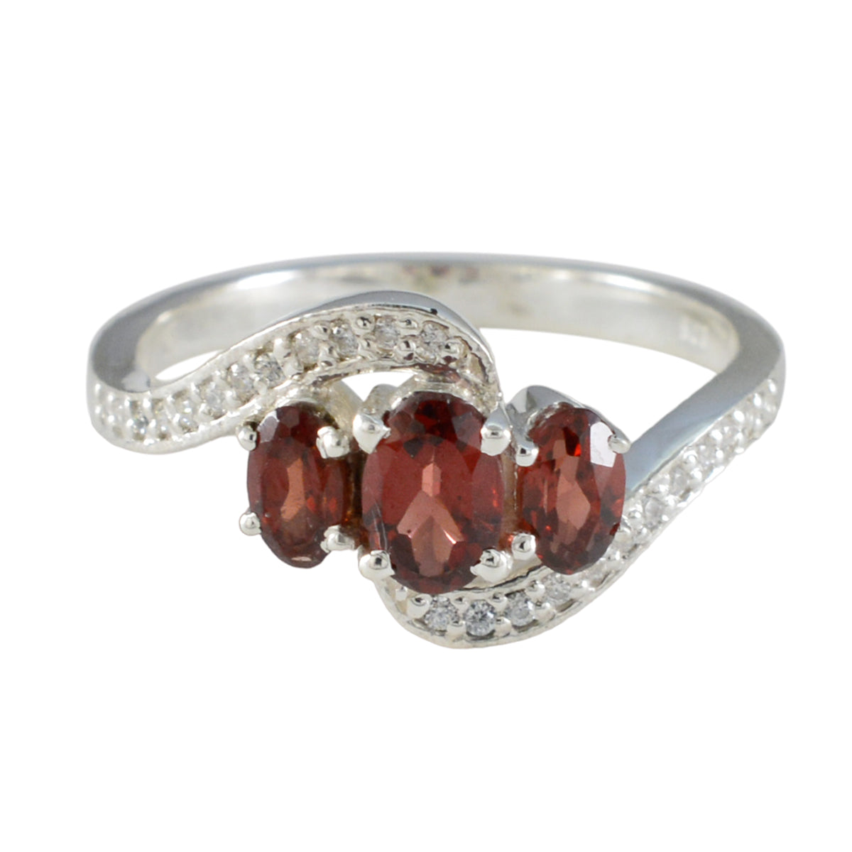Garnet Trilogy Korean Silver Red Gemstone Whisper thin Fairytale Ring Jewelry Huvudsaklig produktbild