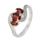 Garnet Trilogy Korean Silver Red Gemstone Whisper thin Fairytale Ring Jewelry