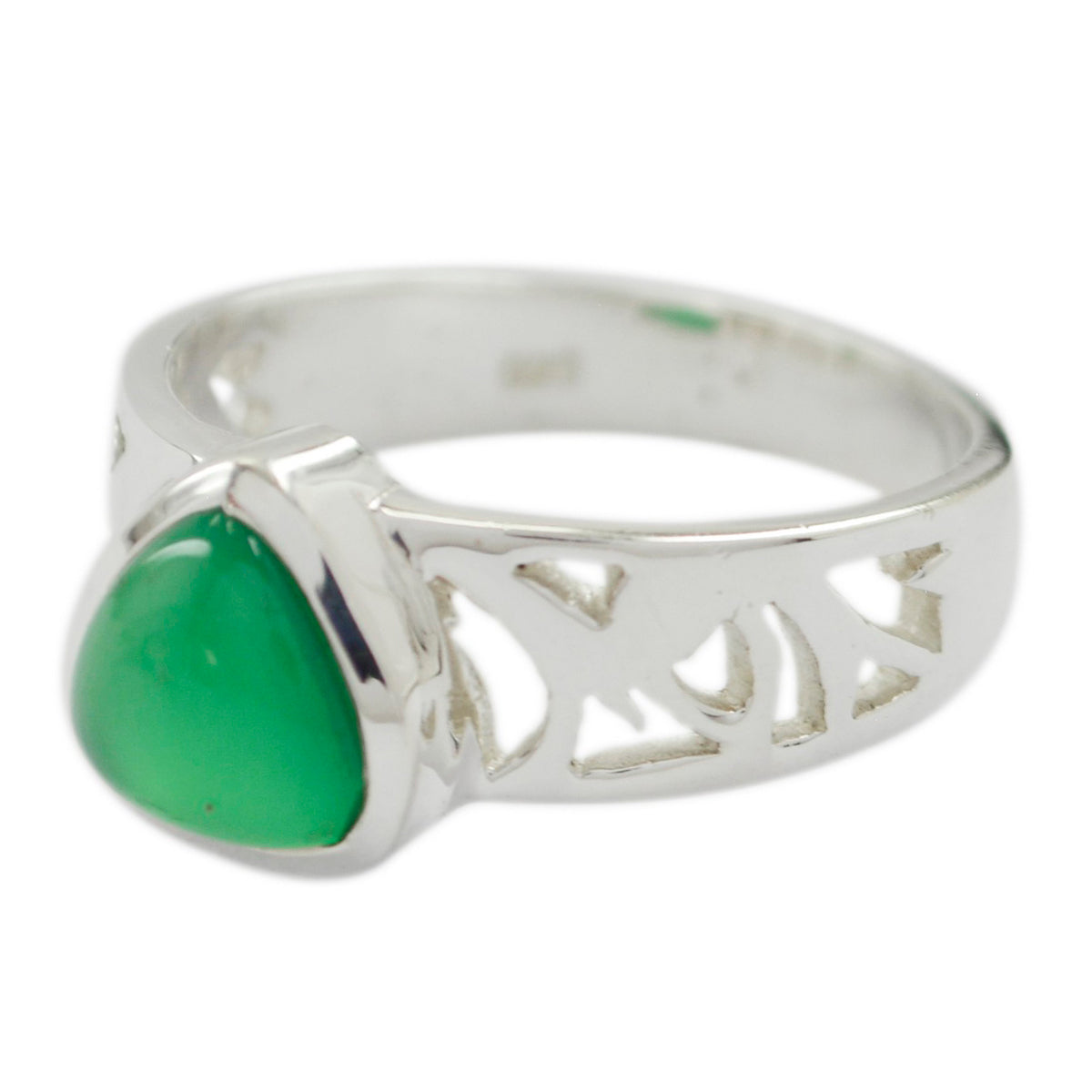 Green Onyx Solitaire Russian Silver Green Gemstone Classic Romantic Ring Jewellery