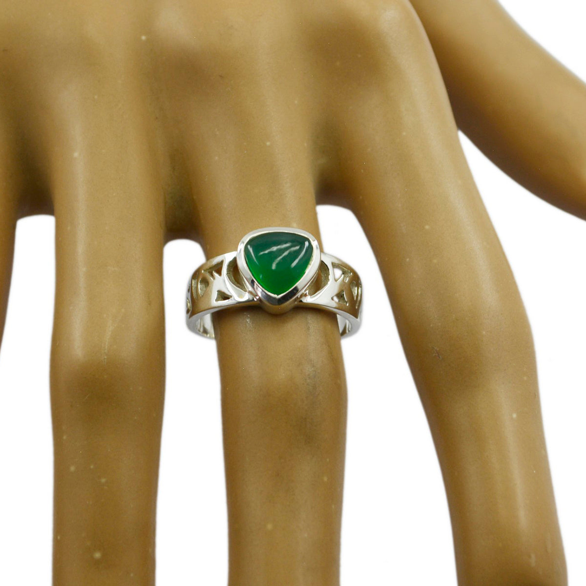 Green Onyx Solitaire Russian Silver Green Gemstone Classic Romantic Ring Jewellery