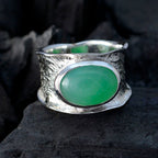 Green Onyx Solitaire German Sterling Silver Green Gemstones Edgy Oversized Band Jewelry