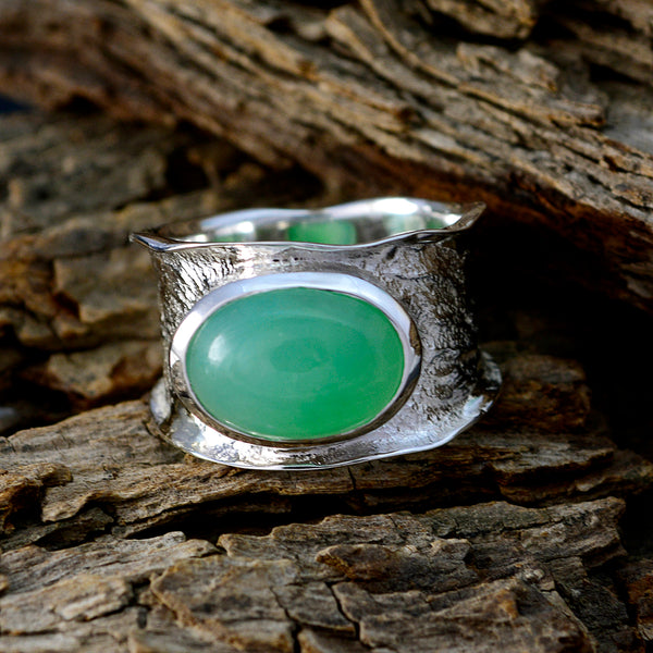 Green Onyx Solitaire German Sterling Silver Green Gemstones Edgy Oversized Band Jewelry