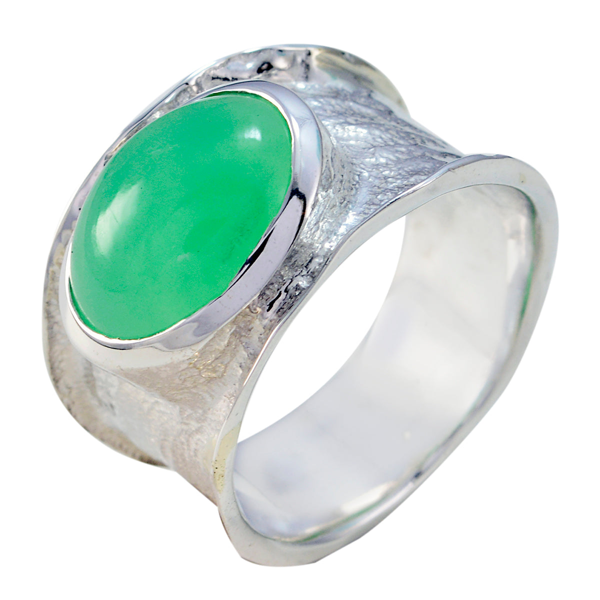 Green Onyx Solitaire German Sterling Silver Green Gemstones Edgy Oversized Band Jewelry