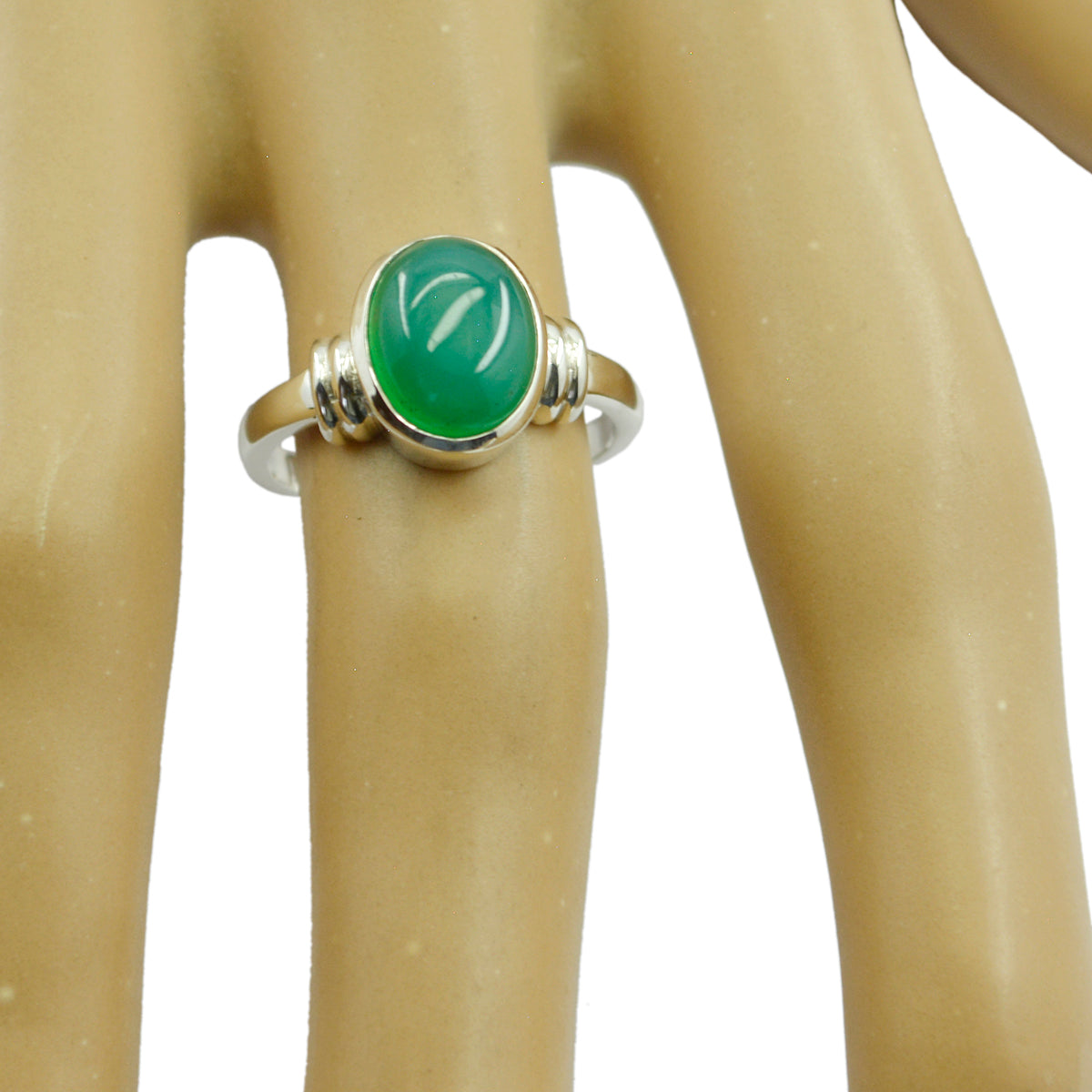 Green Onyx Solitaire Egyptian 925 Sterling Silver Green Gemstones Classic  Luxurious Ring Jewellery