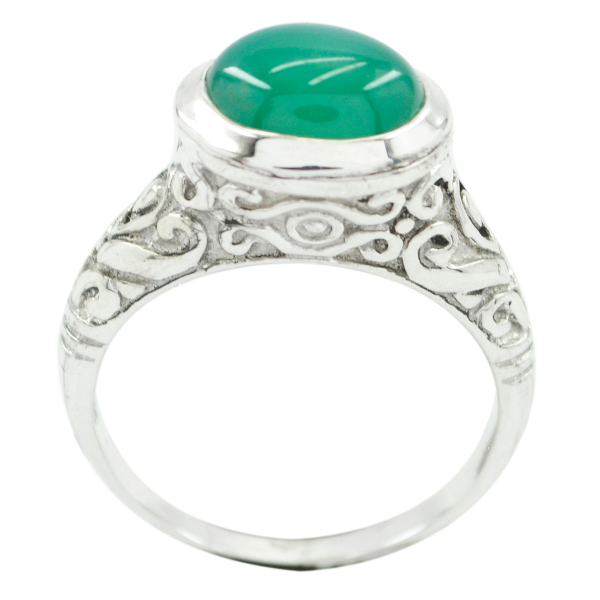 Green Onyx Solitaire Russian Sterling Silver Green Gems Minimal Art Deco Ring Jewellery Immagine principale del prodotto