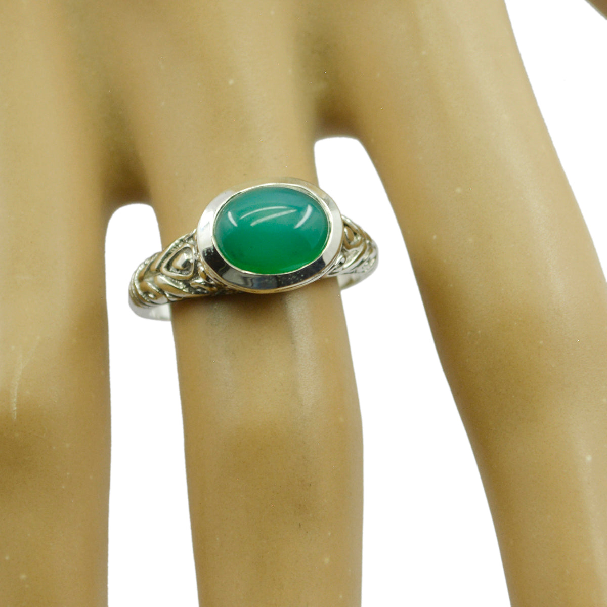 Green Onyx Solitaire Russian Sterling Silver Green Gems Minimal Art Deco Ring Jewellery