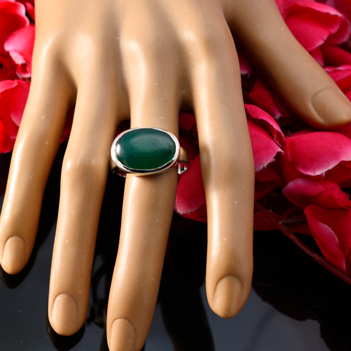 Green Onyx Solitaire Egyptian 92.5 Silver Green Gemstones Essential  Abstract Ring Jewelry