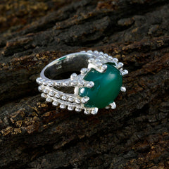 Green Onyx Solitaire German Sterling Silver Green Gemstone Statement Signet Ring Jewelry