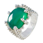 Green Onyx Solitaire German Sterling Silver Green Gemstone Statement Signet Ring Jewelry