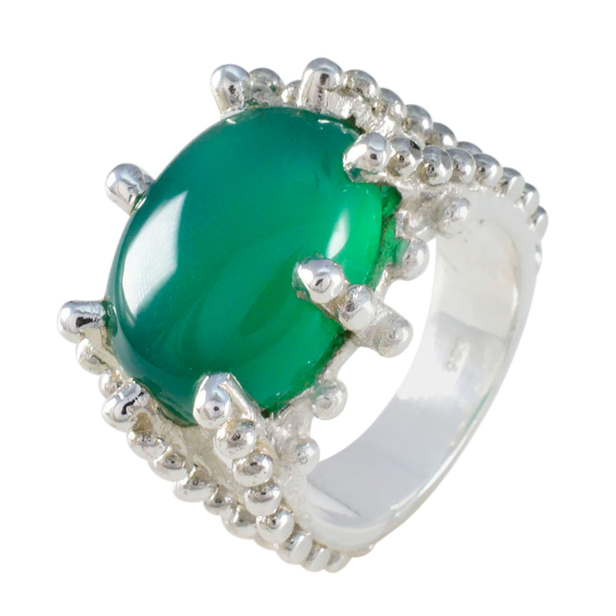 Green Onyx Solitaire German Sterling Silver Green Gemstone Statement Signet Ring Jewelry