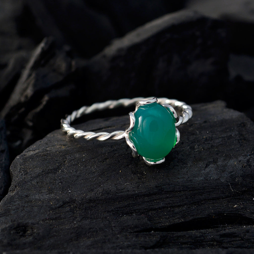 Green Onyx Solitaire Japanese 925 Silver Green Gemstones Elegant  Twist Ring Jewelry