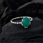 Green Onyx Solitaire Japanese 925 Silver Green Gemstones Elegant  Twist Ring Jewelry