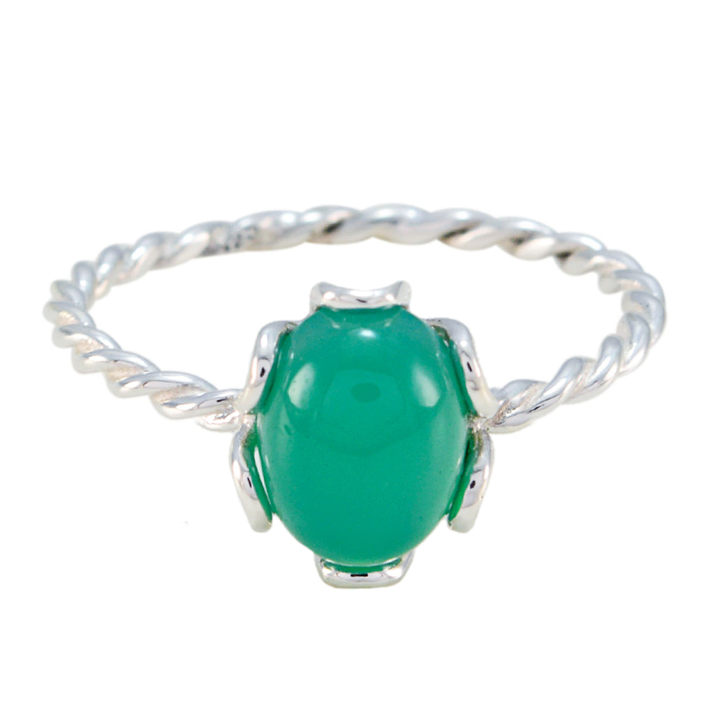 Green Onyx Solitaire Japanese 925 Silver Green Gemstones Elegant  Twist Ring Jewelry