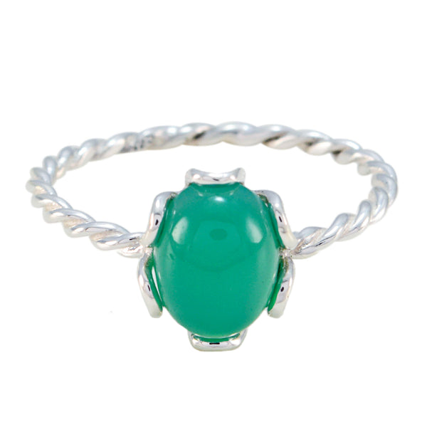 Green Onyx Solitaire Japanese 925 Silver Green Gemstones Elegant  Twist Ring Jewelry