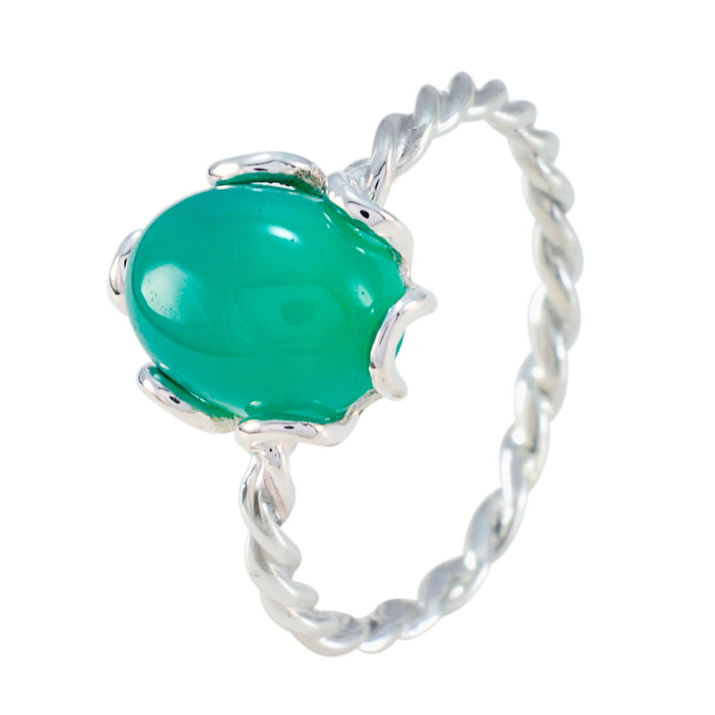 Green Onyx Solitaire Japanese 925 Silver Green Gemstones Elegant  Twist Ring Jewelry