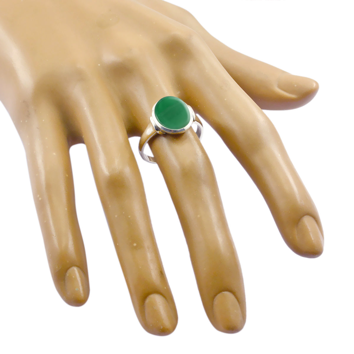 Bague fine en argent sterling avec solitaire en onyx vert et pierres précieuses vertes Image secondaire du produit