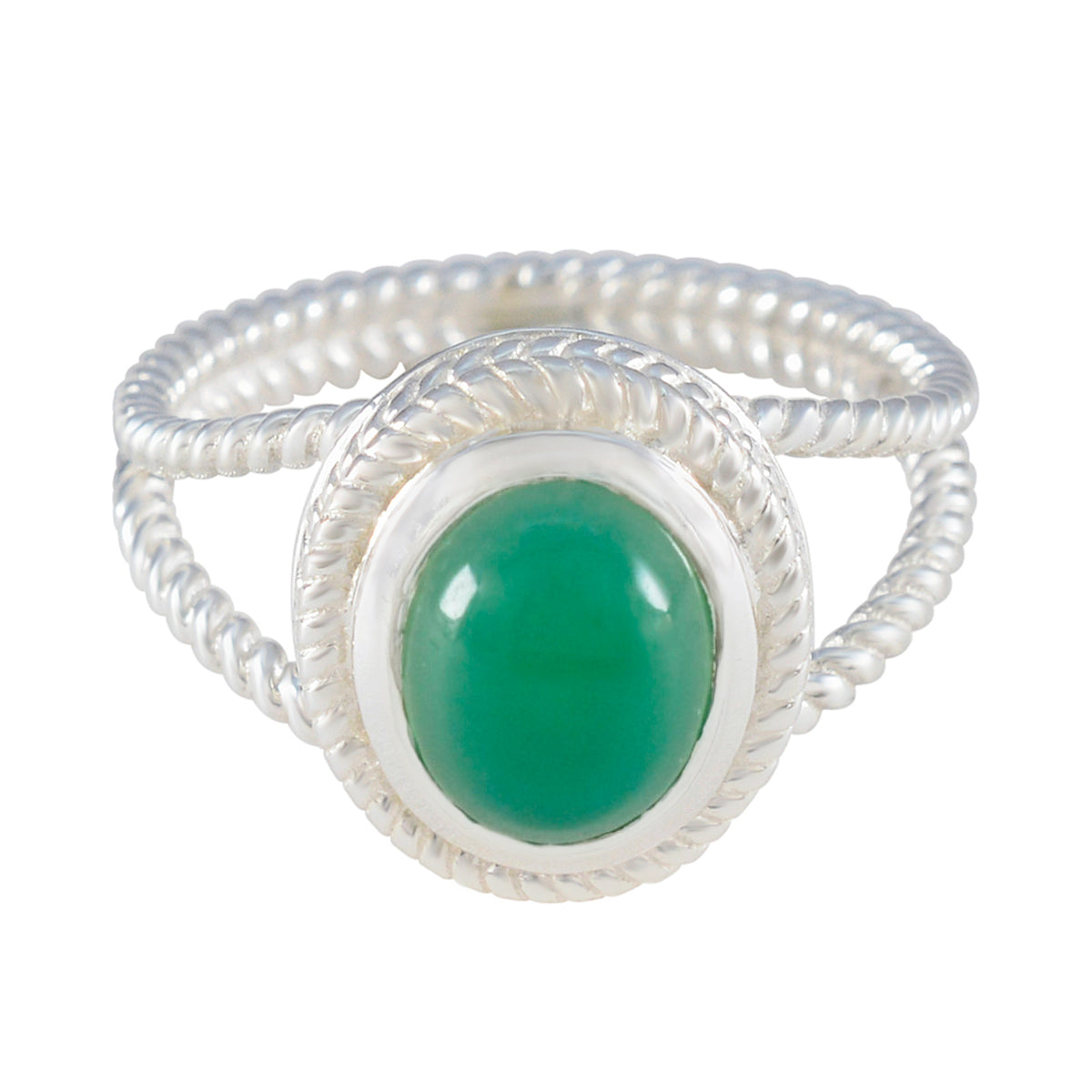 Green Onyx Solitaire Australian 925 Silver Green Gemstones Classic Rope Wire Ring Jewelry
