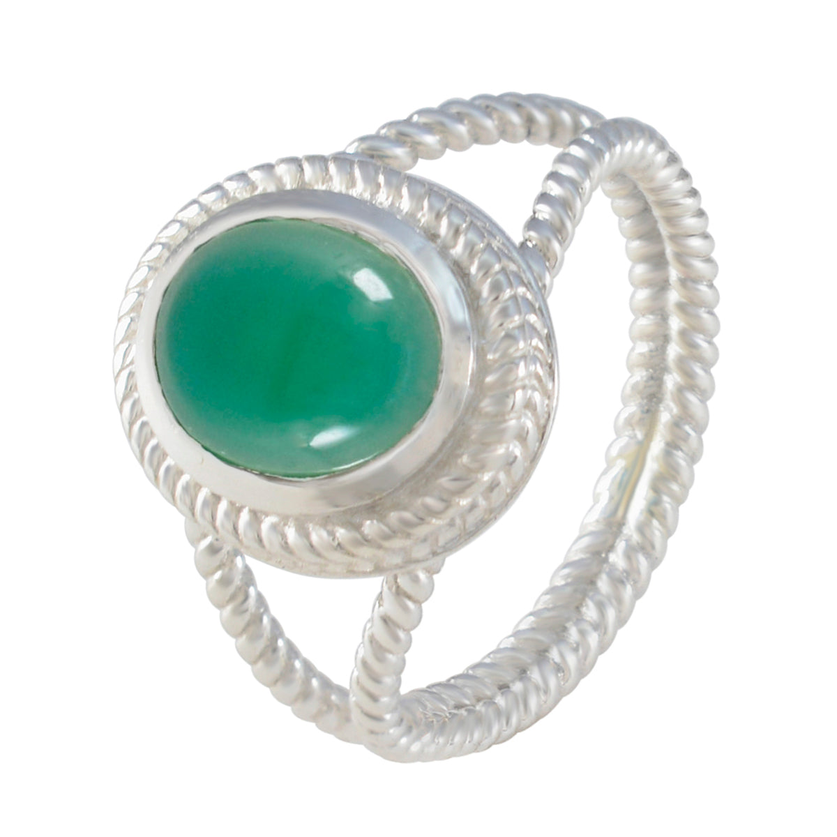 Green Onyx Solitaire Australian 925 Silver Green Gemstones Classic Rope Wire Ring Jewelry