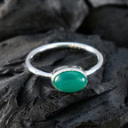 Green Onyx Solitaire Korean Silver Green Gemstones Elegant  Graceful Ring Jewelry