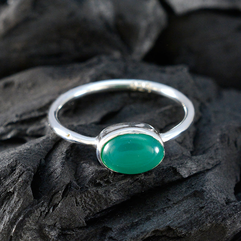 Green Onyx Solitaire Korean Silver Green Gemstones Elegant  Graceful Ring Jewelry
