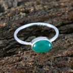 Green Onyx Solitaire Korean Silver Green Gemstones Elegant  Graceful Ring Jewelry