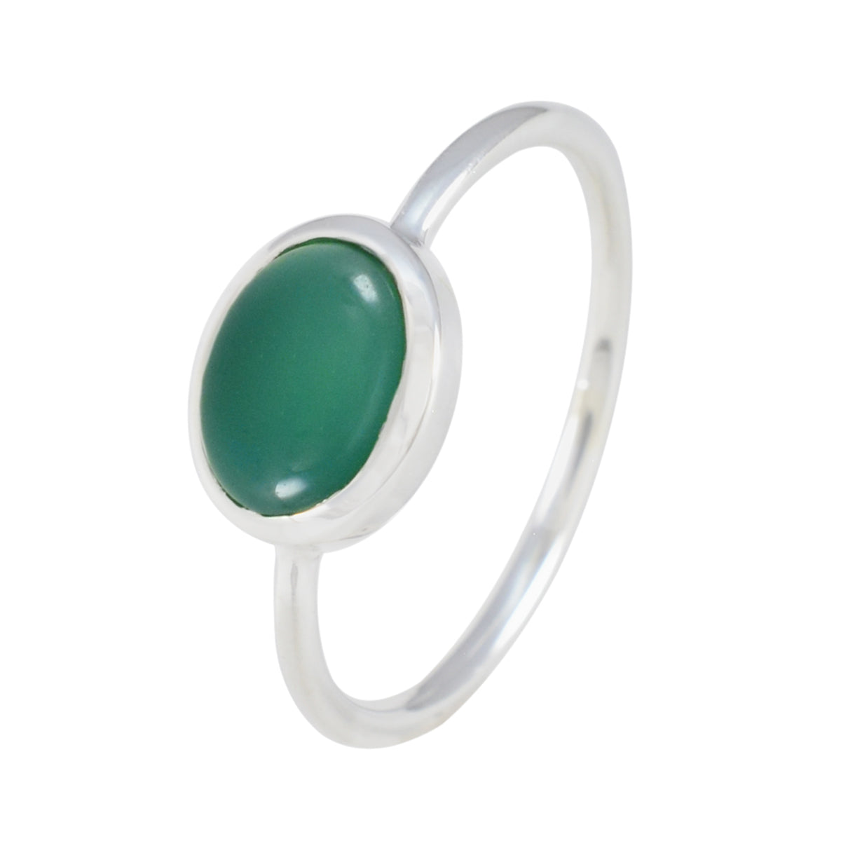 Green Onyx Solitaire Korean Silver Green Gemstones Elegant  Graceful Ring Jewelry
