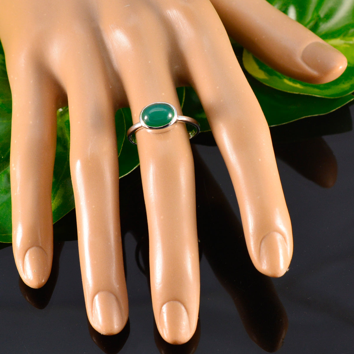 Green Onyx Solitaire Korean 925 Silver Green Gemstone Dainty Modern Ring Jewellery