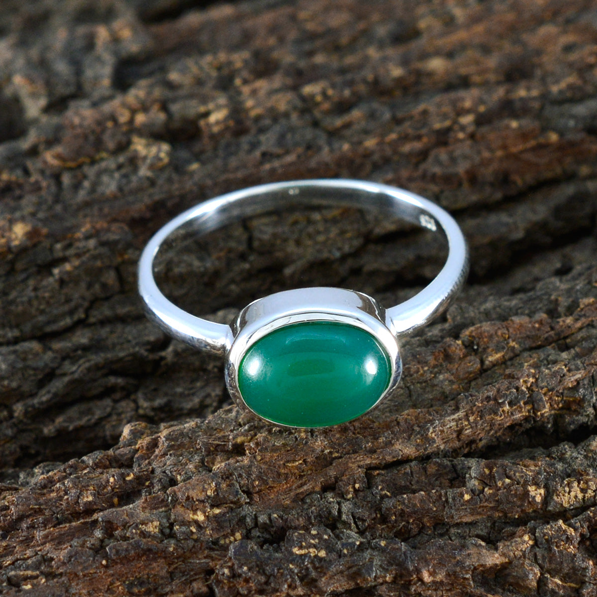 Green Onyx Solitaire Korean 925 Silver Green Gemstone Dainty Modern Ring Jewellery