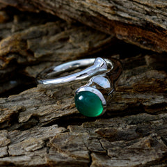 Green Onyx Solitaire French 925 Silver Green Gemstones Eye catching Romantic Ring Jewelry