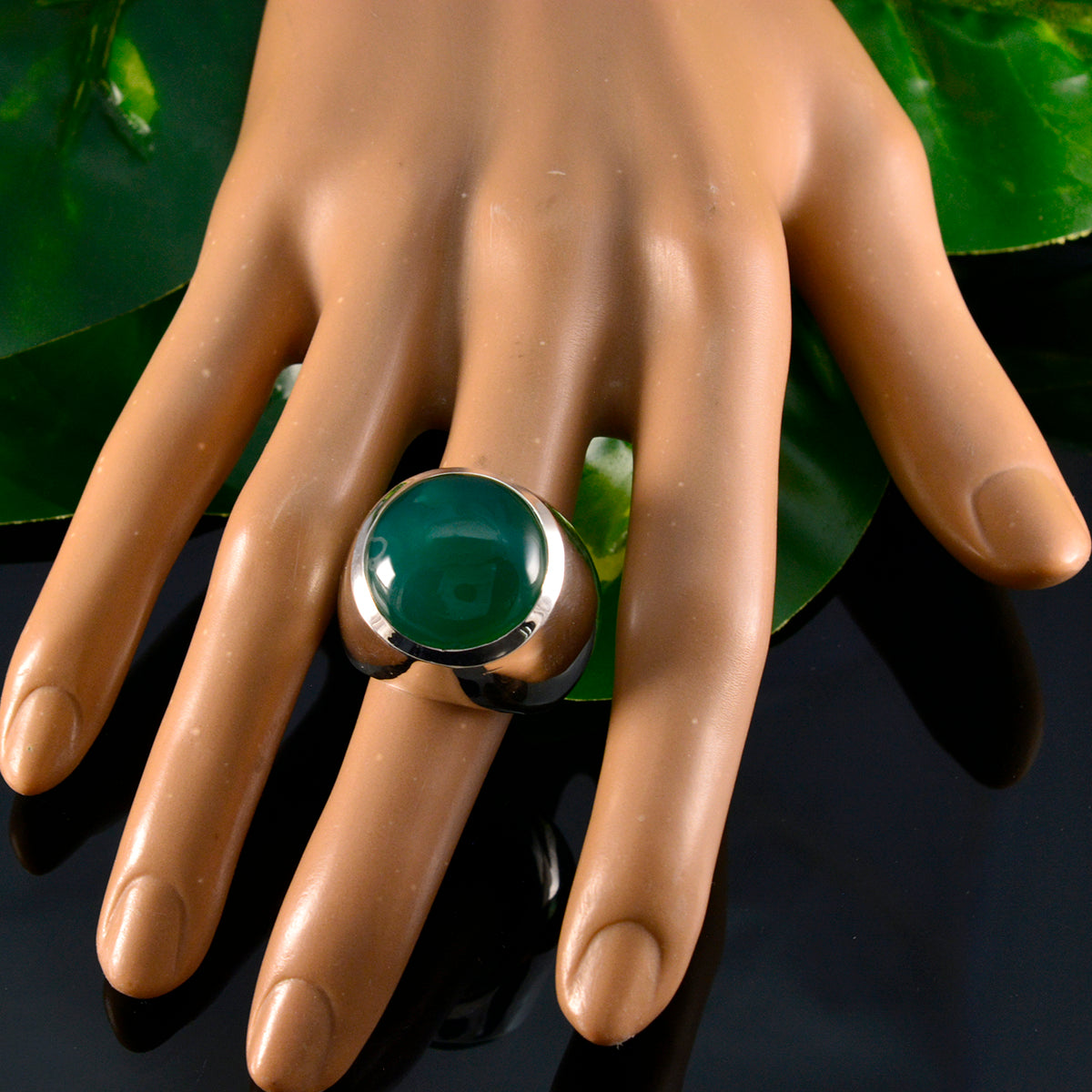 Green Onyx Solitaire Spanish 925 Sterling Silver Green Gems Chunky Armor Ring Jewellery