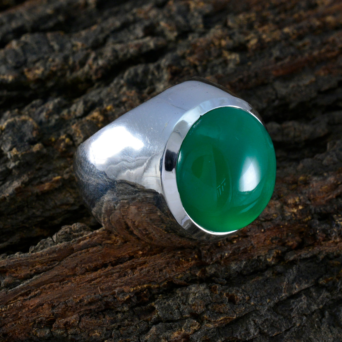 Green Onyx Solitaire Spanish 925 Sterling Silver Green Gems Chunky Armor Ring Jewellery