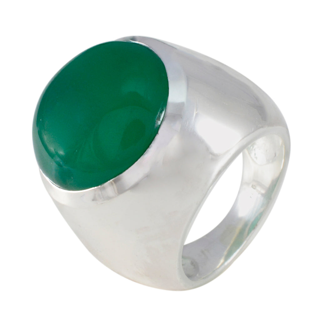 Green Onyx Solitaire Spanish 925 Sterling Silver Green Gems Chunky Armor Ring Jewellery