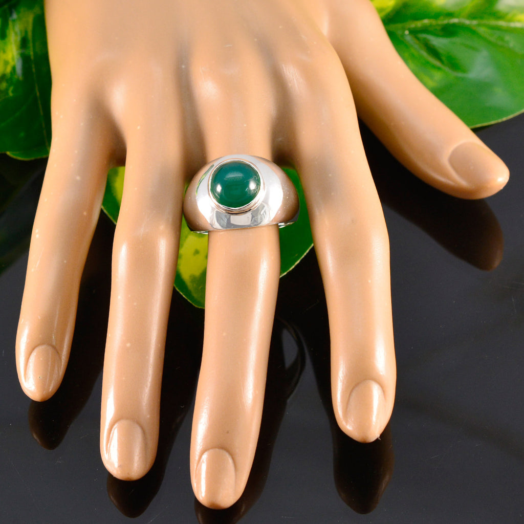Green Onyx Solitaire Russian 92.5 Silver Green Gems Eye catching Feminine Ring Jewelry