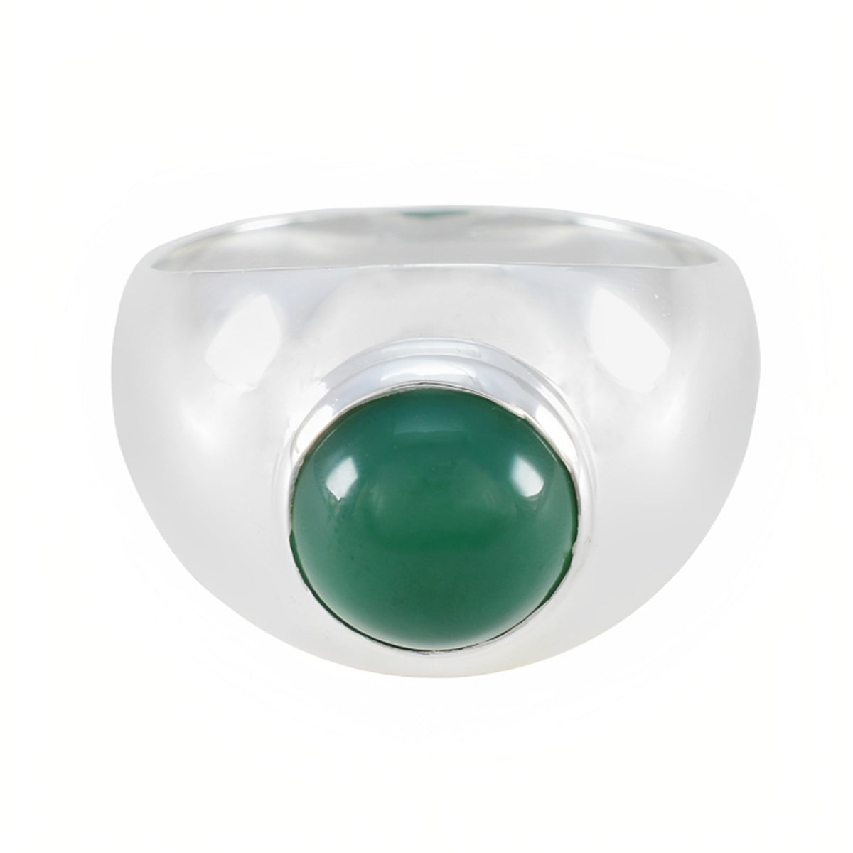 Green Onyx Solitaire Russian 92.5 Silver Green Gems Eye catching Feminine Ring Jewelry