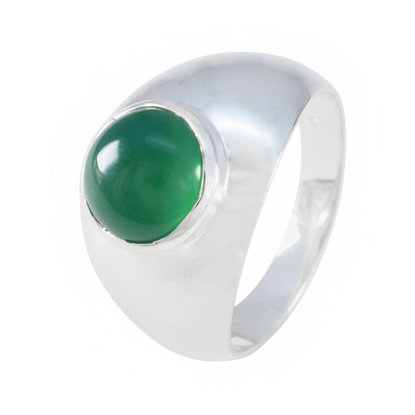 Green Onyx Solitaire Russian 92.5 Silver Green Gems Eye catching Feminine Ring Jewelry