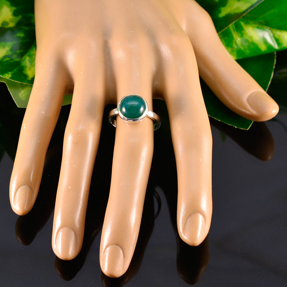 Green Onyx Solitaire Egyptian 925 Sterling Silver Green Gemstones Slim Abstract Ring Jewelry