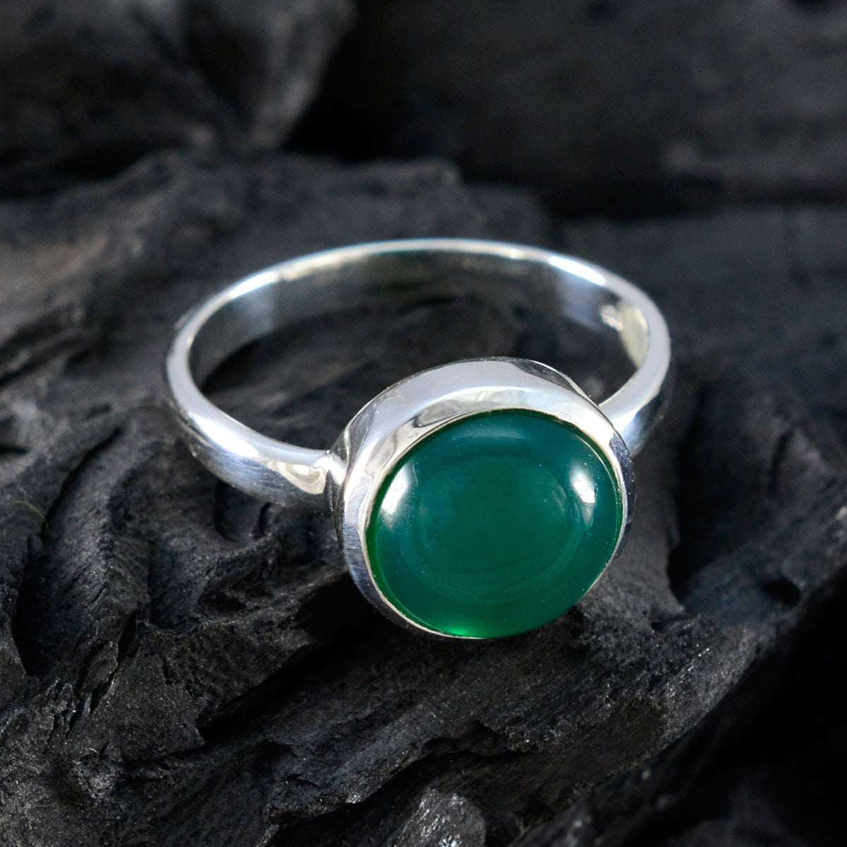Green Onyx Solitaire Egyptian 925 Sterling Silver Green Gemstones Slim Abstract Ring Jewelry
