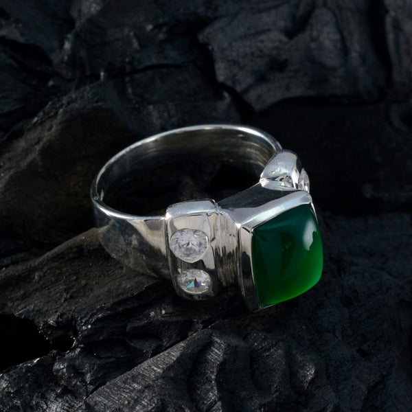 Green Onyx Solitaire Russian 925 Sterling Silver Green Gems Versatile Trendy Ring Jewelry