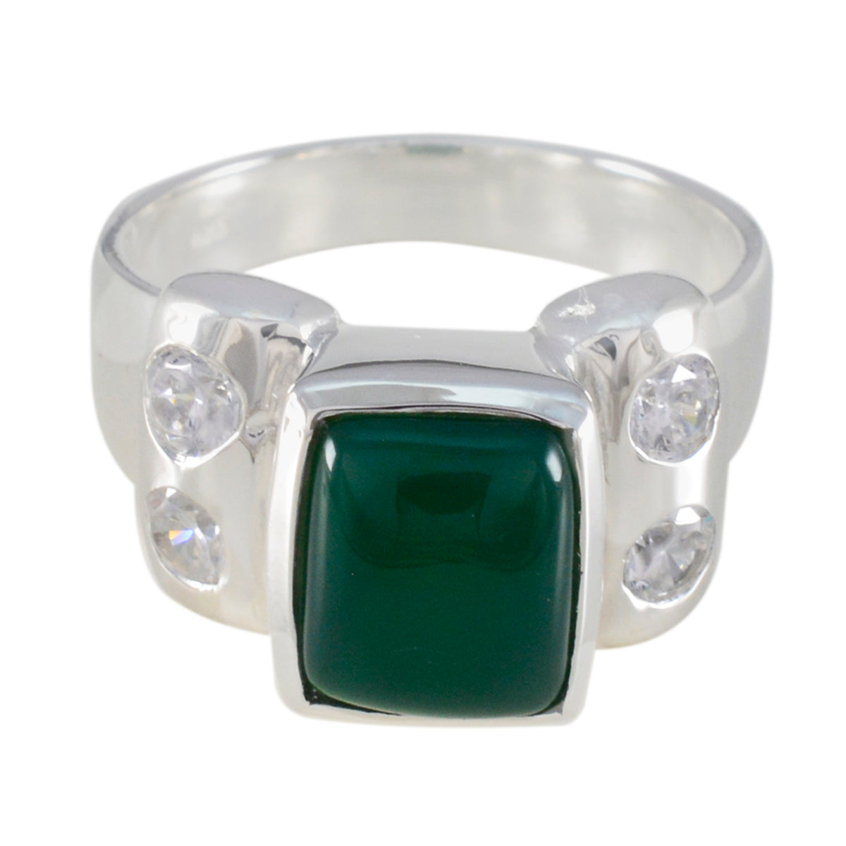 Green Onyx Solitaire Russian 925 Sterling Silver Green Gems Versatile Trendy Ring Jewelry Immagine principale del prodotto