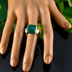 Grüner Onyx Solitär Französisches Sterlingsilber Grüne Edelsteine Essentieller moderner Ringschmuck