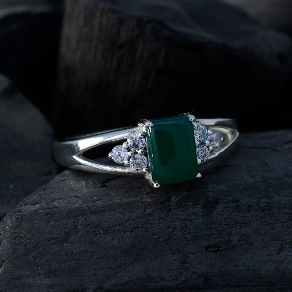 Green Onyx Halo Korean 925 Silver Green Gemstone Dainty Artisan Ring Jewelry